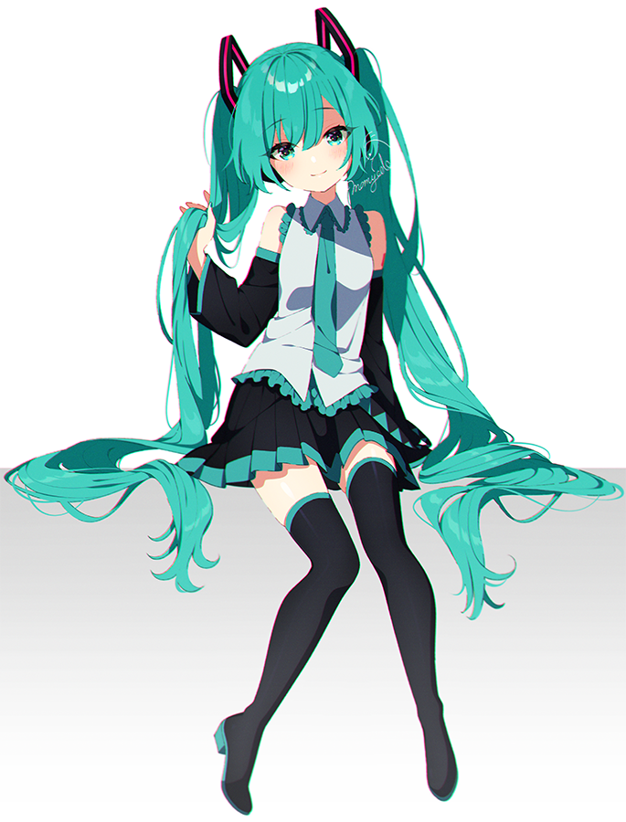 hatsune miku 1girl solo long hair twintails skirt necktie detached sleeves  illustration images