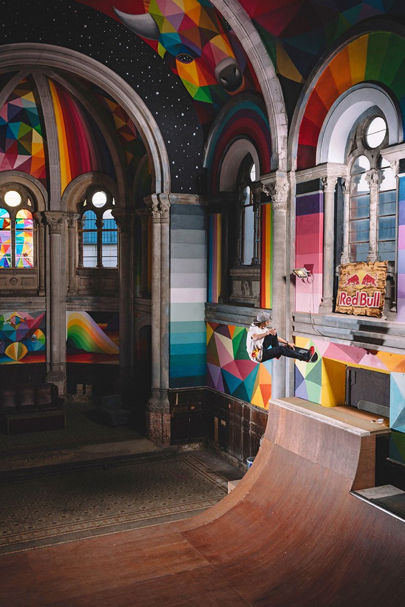 artribune's tweet photo. #KaosTemple creato da #Okuda per Red Bull nel 2015 in una chiesa del 1912 ormai abbandonata, in Spagna a Llanera. Una mecca per gli skaters: https://t.co/MlaKFVbFpS https://t.co/cXDtqqdAMw
