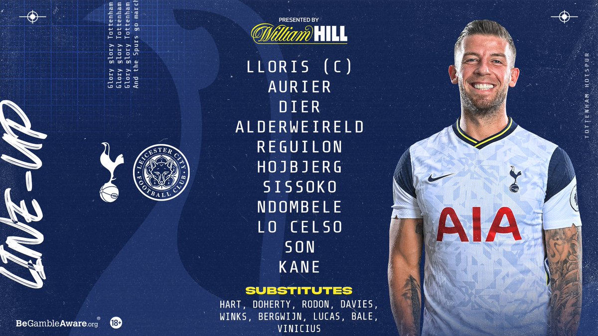 𝗧𝗘𝗔𝗠 𝗡𝗘𝗪𝗦 ⚪️ Lloris (C), Aurier, Dier, Alderweireld, Reguilon, Hojbjerg, Sissoko, Ndombele, Lo Celso, Son, Kane.

<a href="/WilliamHill/">William Hill</a> latest (18+) 📲 bit.ly/MatchOdds125

#THFC ⚪️ #COYS