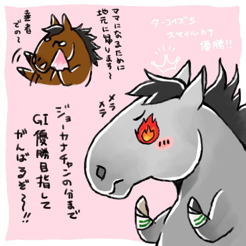 ターコイズS、スマイルカナちゃん優勝と言う事で、引退するジョーカナチャンへの餞別勝利にも思えました。
いつかG1優勝目指して、大知さんと共にスマイルカナちゃんには頑張ってほしい! 