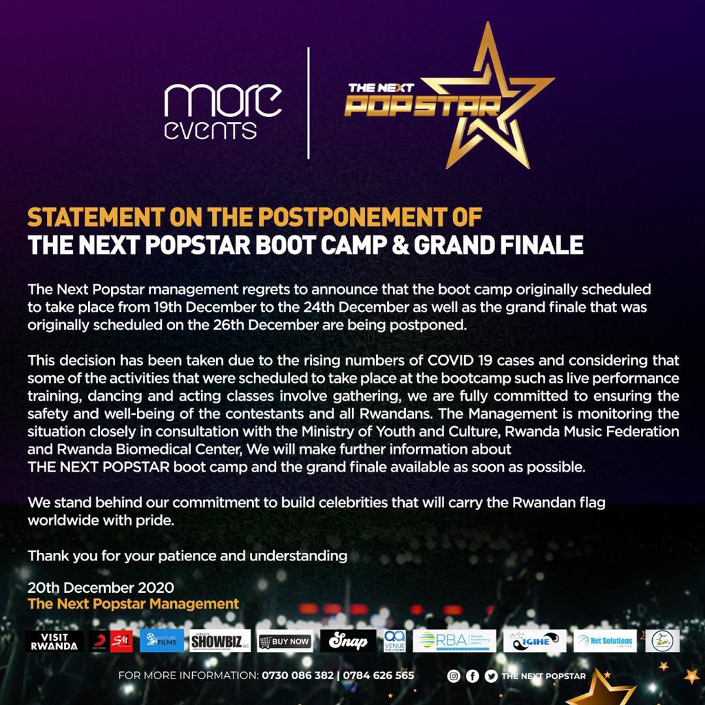 Patycope's tweet photo. Alert! 

 @The_NextPopstar  Camp and Grand Finale Postponed ! 

More details 👇🏿 https://t.co/eU7Cuqkv3c