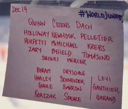 grantmccagg's tweet photo. Guhle and Barron will be a regular pairing to start the WJC it looks like...will likely get similar minutes to Harley and Schneider while Drysdale and Byram get 25+. Quinn on the top line is no surprise to me - still gets underrated by a lot of folks that didn't see him enough. https://t.co/RwiLN1gNEP