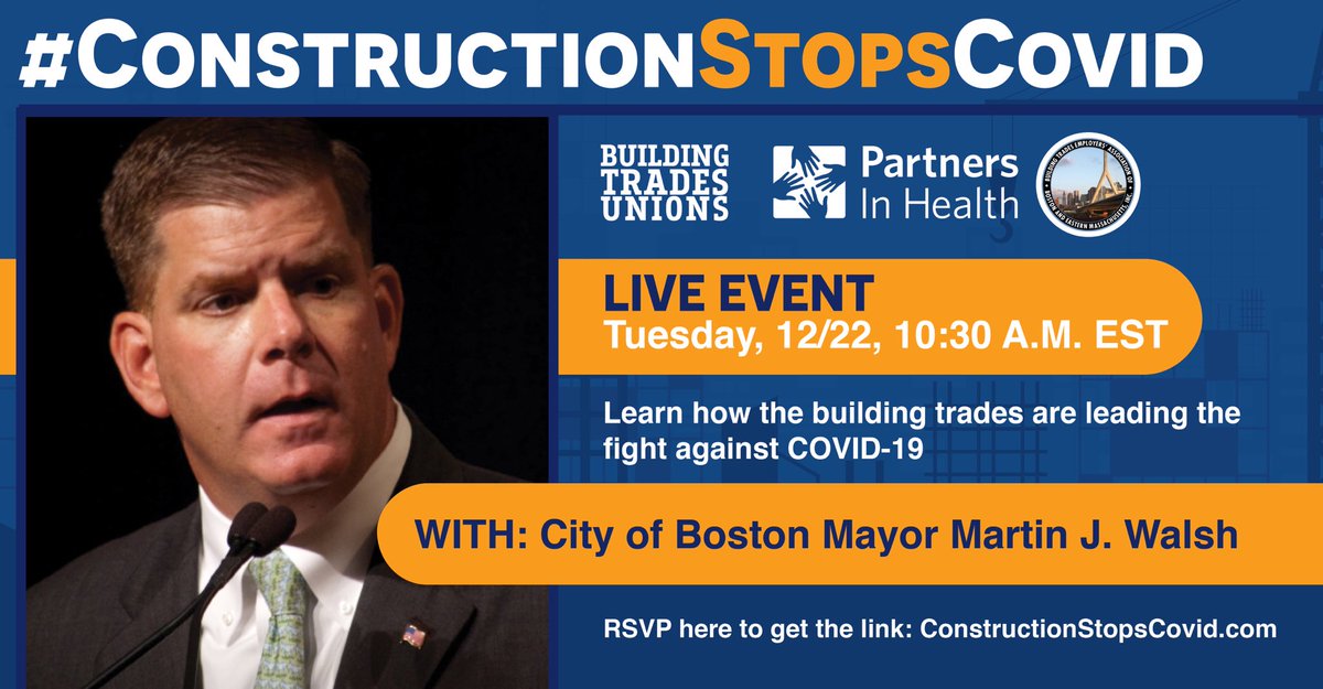 Join Boston Mayor <a href="/marty_walsh/">Mayor Marty Walsh</a> public health experts, industry partners, and more this Tuesday for the launch of #ConstructionStopsCOVID. RSVP to attend here: ConstructionStopsCOVID.org