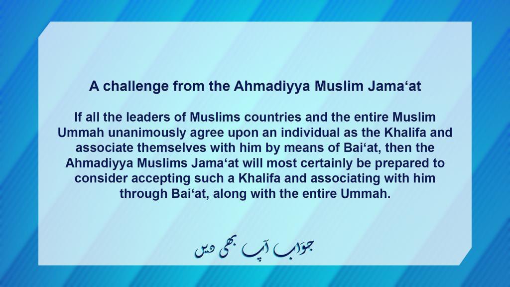 Calling ALL Muslims Worldwide

A CHALLENGE from the Ahmadiyya Muslim Jamaat #truecaliphate #CaliphOfMessiah