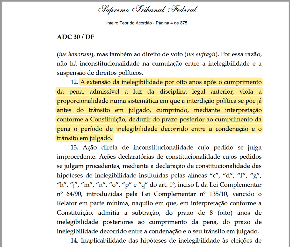 ProfMedina's tweet photo. Liminar do Min. Nunes Marques suspende trecho da "Lei de Ficha Limpa". 

Discussão interessante. Referido dispositivo foi apreciado e considerado constitucional pelo STF no julgamento da ADC 30. 

A petição inicial da ADC 30 está neste link: https://t.co/byW3KRhIbn 

+ https://t.co/1uBA6DQ6os