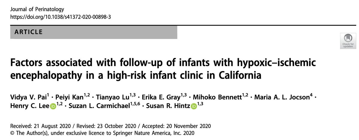 Excited to share this @CPQCC HRIF study led by @VidyaPaiMD. Sociodemographic & program level disparities are associated with FU success for HIE infants. Referral and HRIF rates improved aligned with statewide QI - but we have much more work to do. rdcu.be/ccvLD