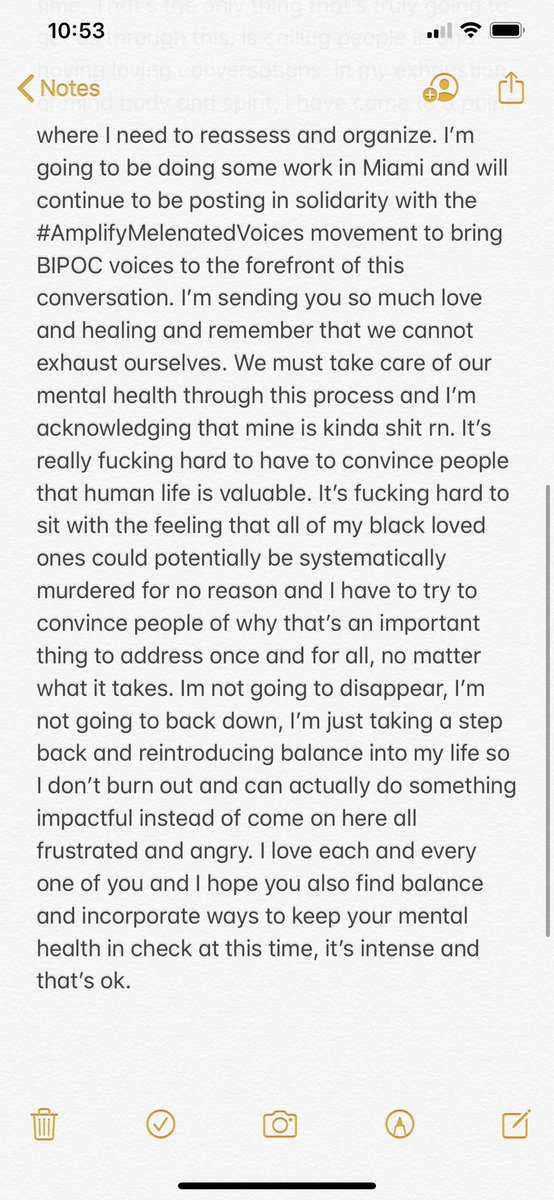 talking about how she was so involved that she needed to step away from Twitter bc she wasn't sleeping/eating