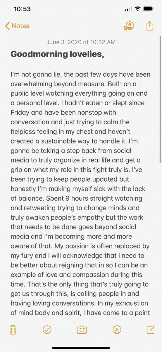 talking about how she was so involved that she needed to step away from Twitter bc she wasn't sleeping/eating