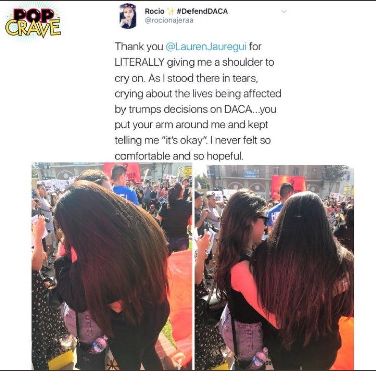 she was also spotted standing up for a homeless man and comforting another protestor at a DACA protest