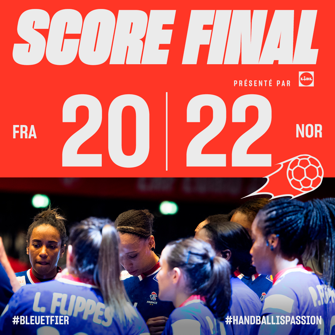 FRAHandball's tweet photo. France 20 🇫🇷⚡🇳🇴 22 Norvège

De la déception, forcément

Merci pour tout 👏🇫🇷 
 
#BleuetFier #HandballIsPassion https://t.co/9O2aLzznC3