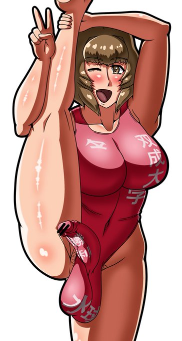 It is a description of the characters printed on the swimsuit.
Left chest → "Sousei University(双成大学)"
Testicles → "water polo(水球)"
Back of the penis → "victory(勝利)" 