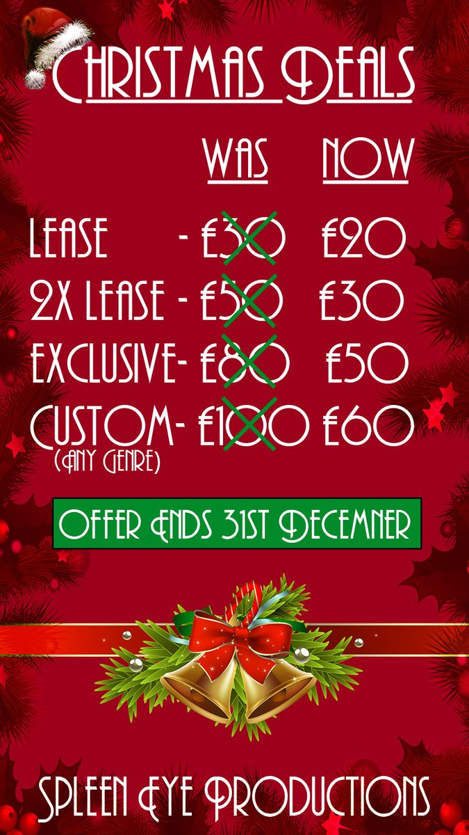 🌲CHRISTMAS DEALS ON LEASES/INSTRUMENTALS🌲

Prices increasing in the new year so get some quality music at a bargain price 🎁

Merry Christmas! ❄️⛄️