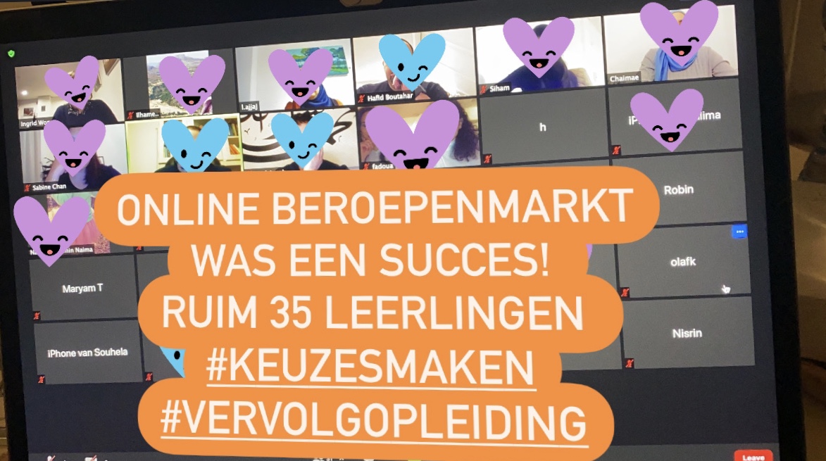 Ruim 35 leerlingen bezochten de online beroepenmarkt! 
Afgelopen vrijdagavond was een succes, de online beroepenmarkt was georganiseerd door Wijkinitiatief moeders, <a href="/Koppeling_MeOm/">De Koppeling | MeanderOmnium</a> en Krachtvrouwen Zeist. #keuzesmaken #vervolgopleiding