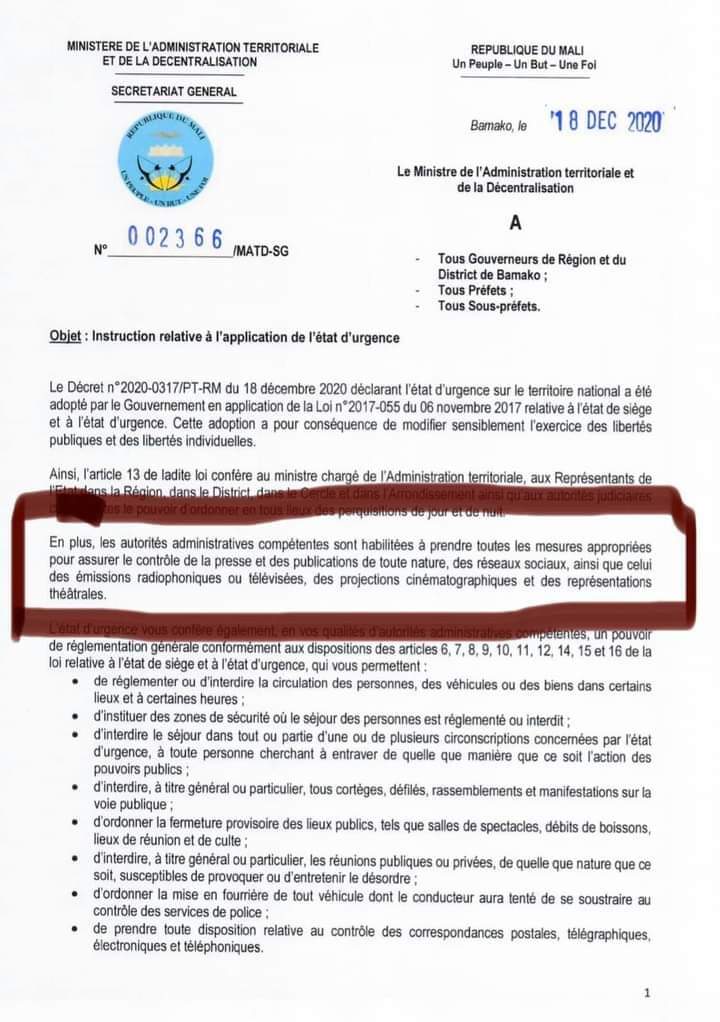CharliB97783485's tweet photo. #Mali
Le nouveau régime des militaires qui a suivi la chute d'#IBK en Aout 2020 décide d'installer l'état d'urgence et de contrôler la presse, la radio, la TV et les réseaux sociaux / l'illusion du régime militaire soutenu par la France a fait long feu
#MaliProtests #Covid19 https://t.co/K54LT7EO12