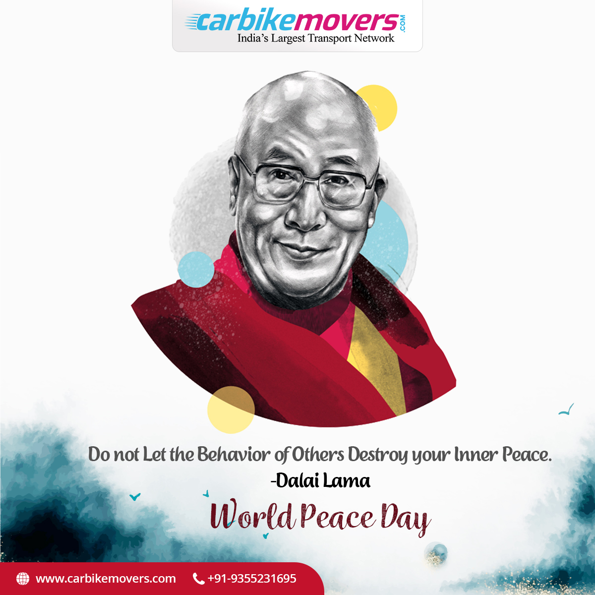 Carbikemovers's tweet photo. “Do not Let the Behavior of Others Destroy your Inner Peace.” — Dalai Lama #worldpeaceday #peace #worldpeace #love #meditation #Peaceday #carbikemovers #carmovers #bikemovers #gurgaon #India #delhi #mumbai #car #bike #safety #carcarrier #cartransportation #transportationquotes https://t.co/gmxAHLJVsV