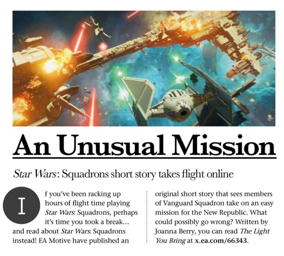 Our very own <a href="/Joanna_Berry/">Jo Berry</a>'s latest short story has been featured in Star Wars Insider! Besides her superb work on #StarWarsSquadrons, Jo has penned 2 excellent and authentic Star Wars short stories. Give the latest a read here: x.ea.com/66343