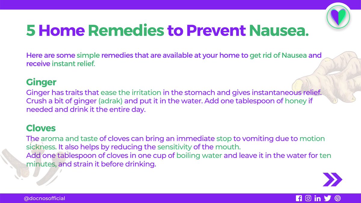 DocnosOfficial's tweet photo. Nausea/Vomitting is something very common. Happens to a lot of us for different reasons.
Here are some tips that would help in keeping your nausea at bay!

#nausea #motionsickness #homeremedies #homeremedy #wellness #healthandwellness #naturalremedies #docnos #docnosofficial https://t.co/UWekkJoRRa
