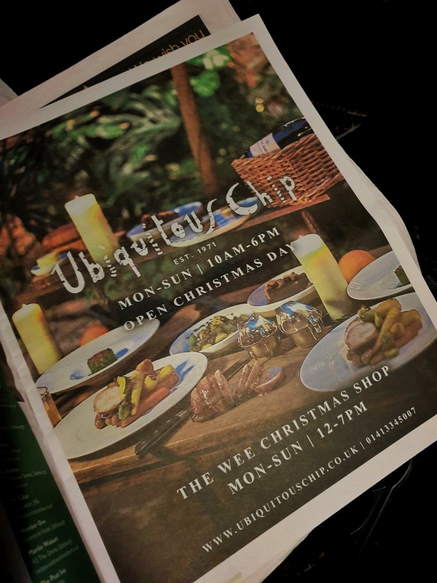 Did you spot us in @heraldscotland and @ScotNational today? Check out our Christmas availability online: ubiquitouschip.co.uk/book-now We'll be open on Christmas day! Let us treat you this year🎄 #christmas #christmasday #christmasdinner