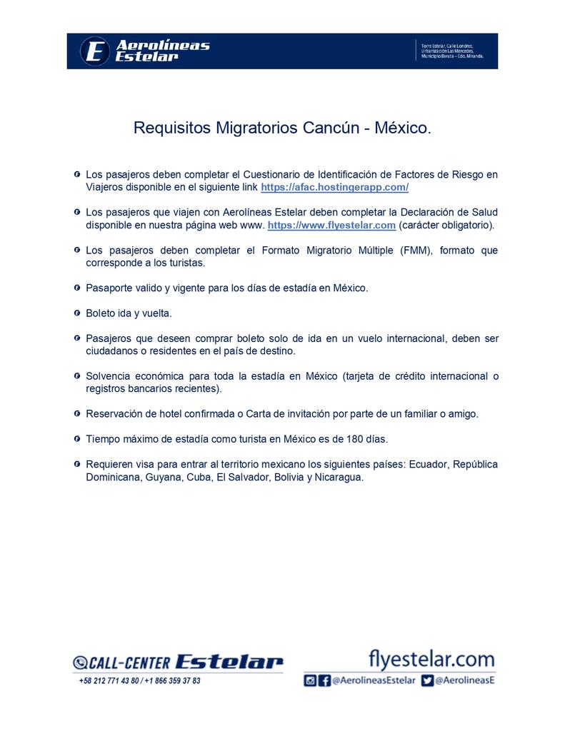 AerolineasE's tweet photo. Desde este miércoles 23 de diciembre usted podrá viajar a Cancún con la excelencia de Aerolíneas Estelar, es por ello que lo invitamos a conocer los requisitos migratorios solicitados por México para ingresar al país.
#TodosEstelar https://t.co/1VkpkjY8Au