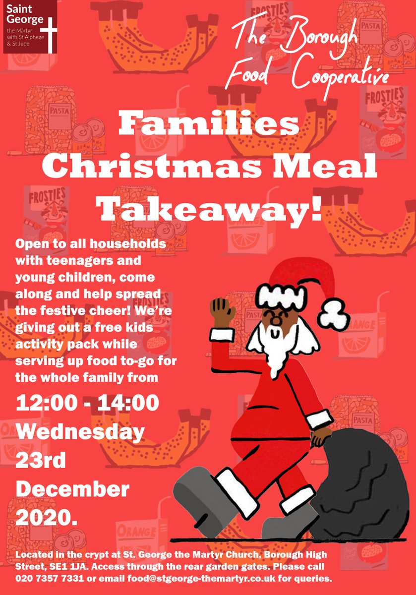 Don't forget delicious Christmas takeaway Meals for Families 23rd Dec, 12 til 2pm, the crypt St George the Martyr church, prepared in our kitchen! <a href="/AgeUKLS/">Age UK Lewisham & Southwark</a> <a href="/cathedralsdavid/">David Noakes 🔶 🇺🇦 💙💛</a> <a href="/AdeleMorris_/">Adele</a> southwark.gov.uk <a href="/SouthwarkMayor/">Mayor of Southwark</a>