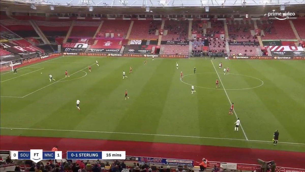  #SaintsFC do well to press  #MCFC back to their own goalkeeper - something they force every team they play into doing