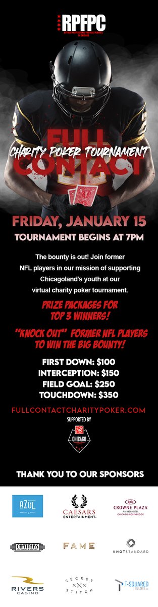 proudcyclone17's tweet photo. What are YOU doing on Friday - January 15th from 7:00 to 10:00 PM? Join our VIRTUAL CHARITY EVENT! Play poker with NFL Pros supporting the underserved youth in Chicago! Register today at https://t.co/exS9hWiJex @BigReg2531 @Bnovo85 @DavisWendell 🏈👊♠️♦️♣️♥️ https://t.co/4QNoqkDnA7