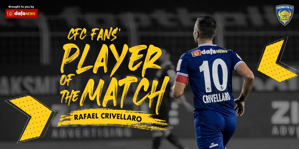ChennaiyinFC's tweet photo. 1️⃣ goal. 1️⃣ assist.

Our skipper bags the CFC Fans’ Player of the match! 🙌💙

Brought to you by @Dafanewsindia 

#AllInForChennaiyin #FCGCFC https://t.co/4qAek1MkWn