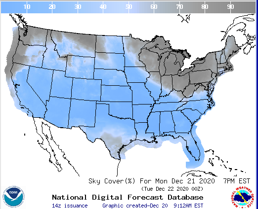 9) SKY EVENTHow many people will be going outside tomorrow night to watch the sky?Best visibility is within the hour/2 after sunset.Maps of sky cover for CONUS from 4pm - 10pm EST (covering all TimeZones) https://graphical.weather.gov/sectors/conus.php