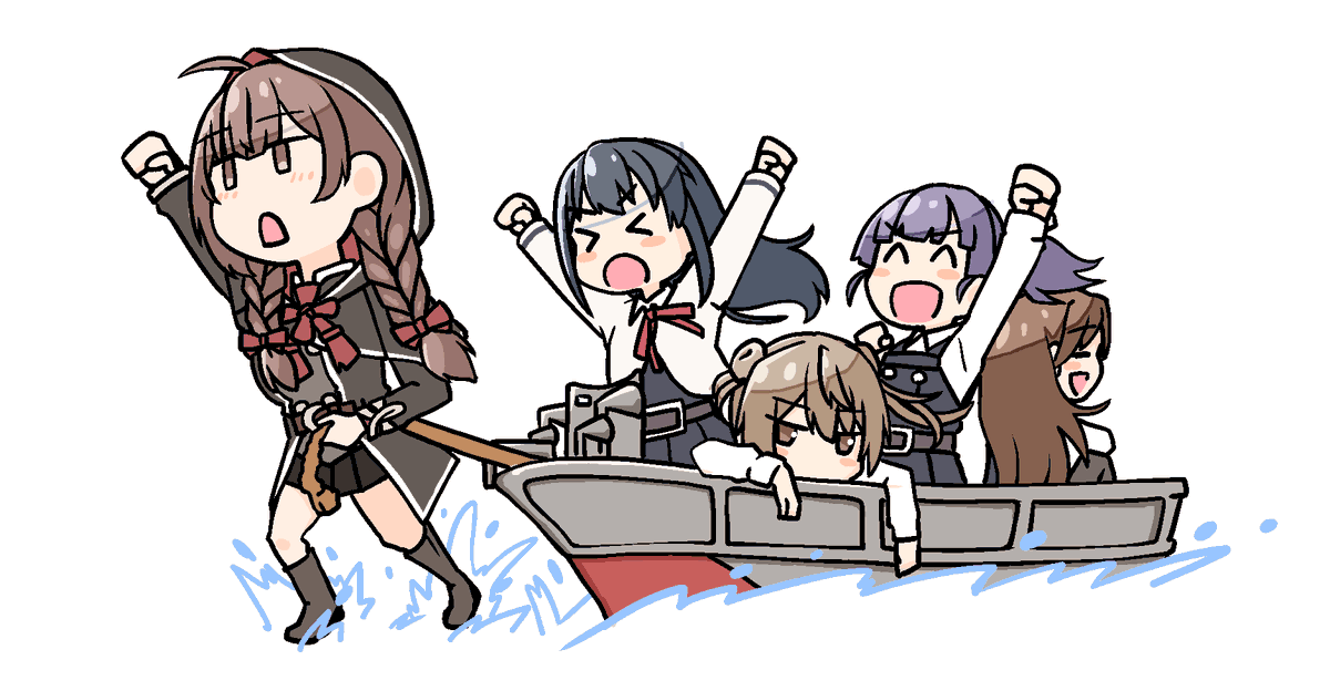 朝潮(艦隊これくしょん) ,asashio_kai_ni_(kancolle) ,大潮(艦隊これくしょん) ,神州丸(艦これ) 「輸送護衛部隊のみなさん。 」|たんべ＠🍈委託中のイラスト