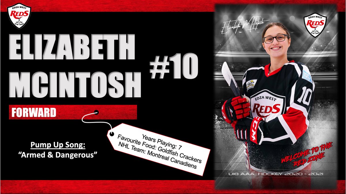 U18AAAFlames's tweet photo. It’s a beautiful day to play hockey! We’re pleased to introduce @U18AAAReds rookie forward Elizabeth McIntosh. Her favourite pump-up song describes the way she plays the game #hockeyislife https://t.co/0BEZUC27N6