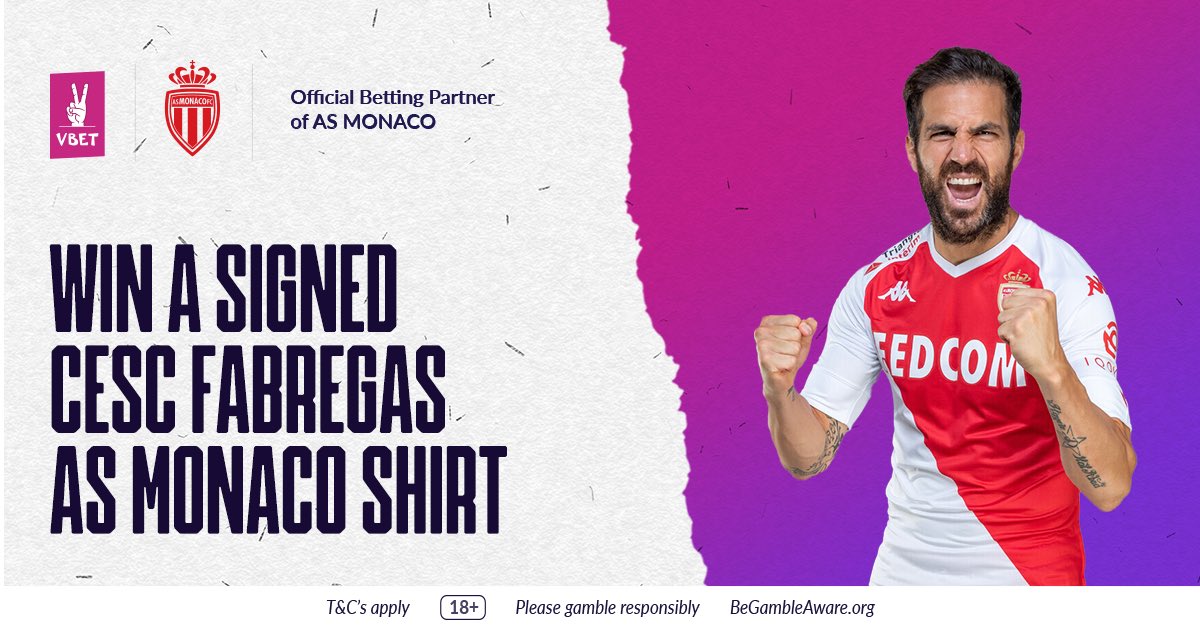 VBET_uk's tweet photo. Win a @AS_Monaco shirt signed by legendary midfielder Cesc Fàbregas.

To enter you have to simply: 

Retweet ✅

Follow @VBET_uk and @VBETnews ✅

📆 Winner announced 20:00pm 27/12/20.

18+. Please gamble responsibly. https://t.co/aHfa6vI8yn. 

Full T&amp;C 👉 https://t.co/TKVidYmhAo https://t.co/PDnYgQCcNi