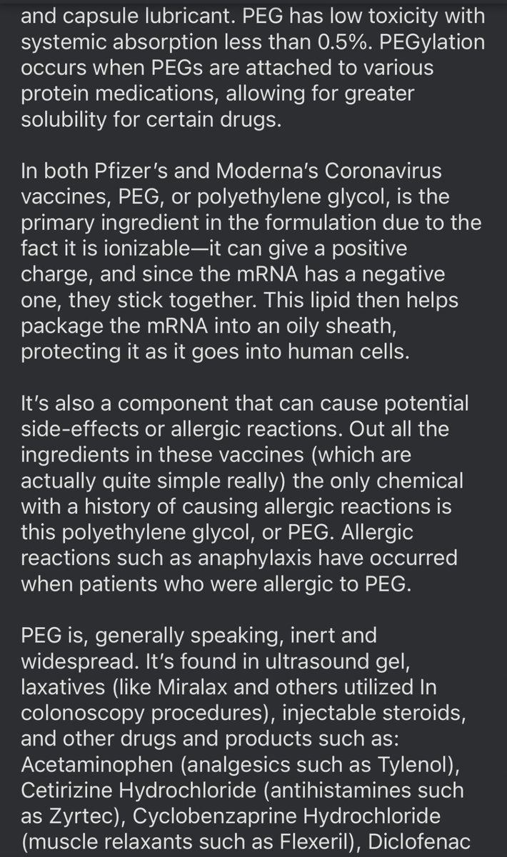 The CDC issued new guidance yesterday addressing the allergic reactions to Coronavirus vaccines.If you have read my posts, you might remember I mentioned Polyethylene Glycol. This commonly used ingredient is most likely the reason behind them.Please read and share. 