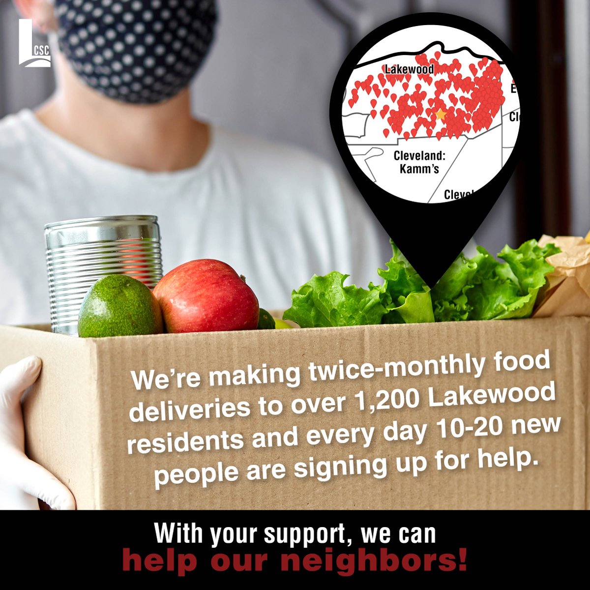 LCSC is making twice-monthly food deliveries to over 1,200 Lakewood residents, and every day, 10-20 new individuals are signing up for service. With your support, we can help more of our neighbors. ow.ly/bcRf30rp4IM