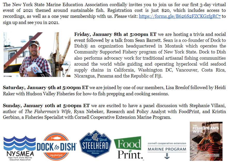 Join us for our first 3-day virtual event of 2021 themed around sustainable fish. Registration cost is just $20, which includes access to recordings, as well as a one year membership with us. Please visit: forms.gle/B626S2FZCKGzfg… to sign up and see you in 2021.