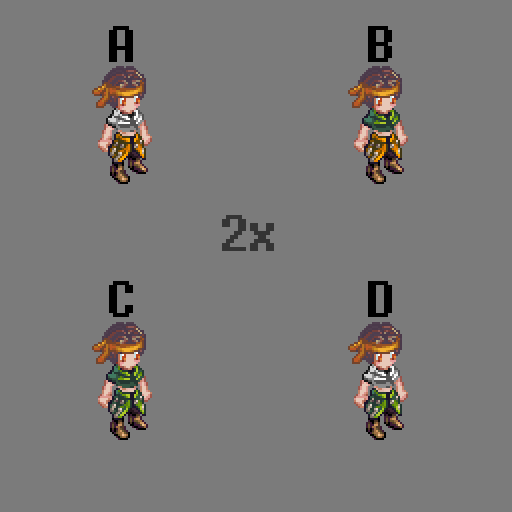 Choice A: White top, orange bottom, Choice B: Green top, orange bottom, Choice C: Green top & bottom, Choice D: White top, green bottom.