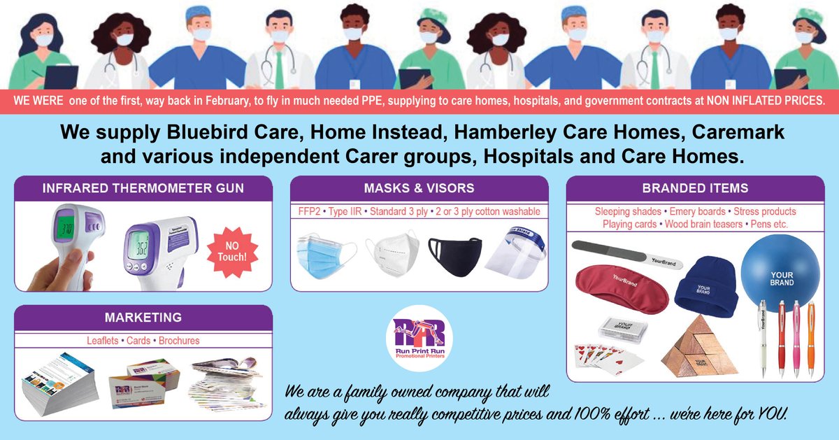 run_printrun's tweet photo. We have a range of smart, inexpensive branded items relating to Corona virus: face masks, bandanas, PPE kits, even wristbands with anti bac gel david@runprintrun.co.uk 01753 552133 #digitalprinting #promoprint #covidmask #promotionalgifts #signage https://t.co/VwQK5OLjXU https://t.co/h4ULCJGy58