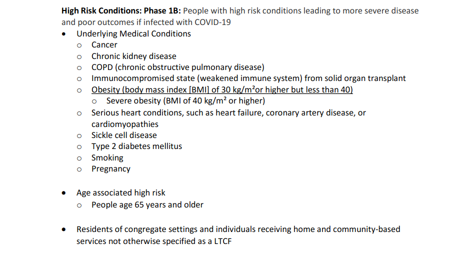 In the U.S., each of the 50 states is pursuing their own vaccine plan. In PA's plan, for example, a person of any age with "high risk conditions" such as BMI>=30 or "smoking" are given higher priority than 60-year olds. It isn't enough for the CDC to know what the CDC means.