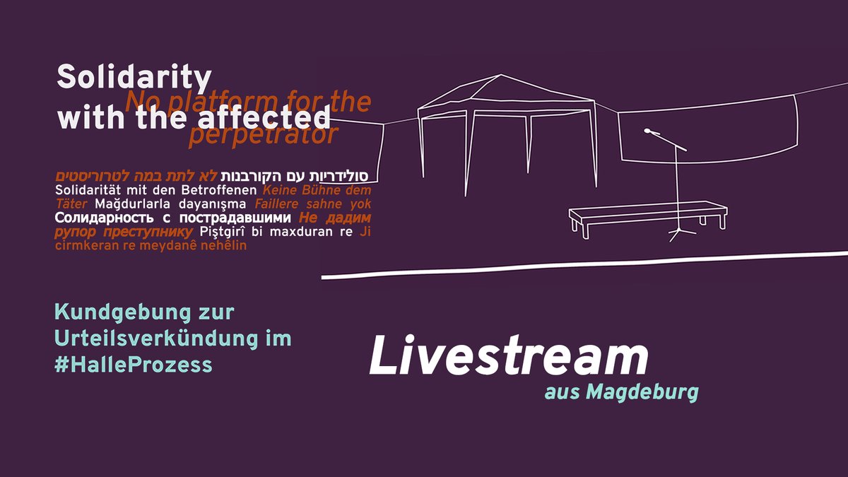 CommonVoicesCX's tweet photo. Morgen wird der #Prozess gegen den Attentäter von #Halle zu Ende gehen. Die Kundgebung im Livestream vom Offenen Kanal MD https://t.co/N21tcMNTeq und hier: https://t.co/HIUzy1aIZg https://t.co/jWRtZVKvPG