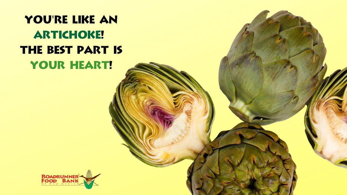 RoadrunnerFdBnk's tweet photo. You're like an artichoke! Your heart is the best part!
Thank you for being our friend! We <3 you!
.
.
.
#foodbank #foodpantry #foodbankfun #punny #welikepuns #nochildhungry #noseniorhungry #nutritious #yummy #addbutter #strongertogether #emergestronger https://t.co/toF0gTYXRy