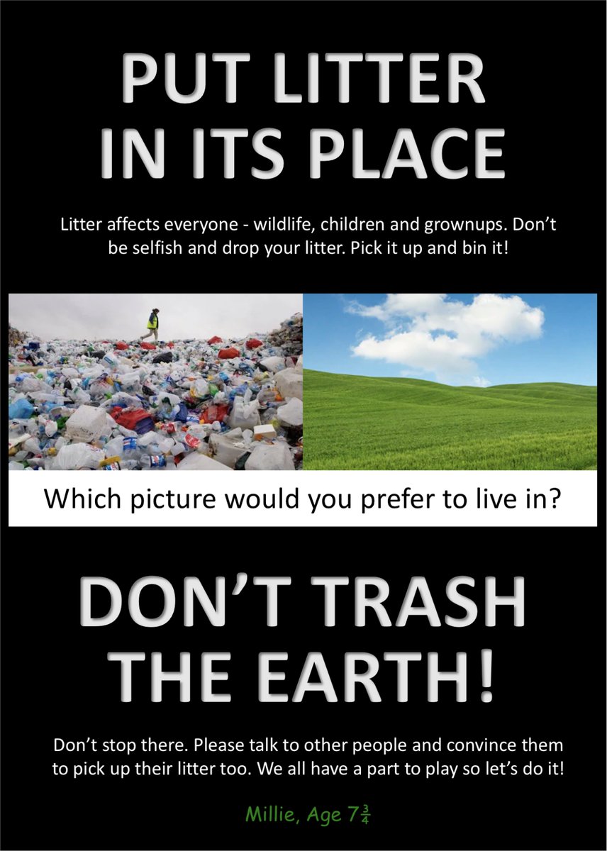 emmadowen79's tweet photo. Millie wants to get her message across about litter and the environment, so she has created a poster (all her own words). #almost8 #environmentmatters #dontlitter @TarporleyCE https://t.co/dQRP5PUbpC