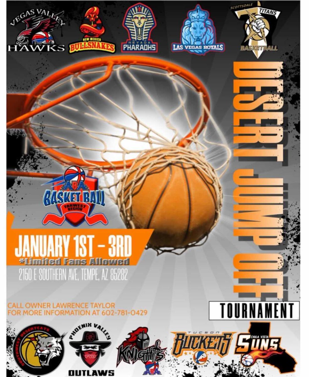 SDTitans's tweet photo. Just a reminder that the Titans will be taking part in the Desert Jump off with other ABA teams on January 1st-3rd. Seating will be limited due to the current health crisis, so be sure to show up early to get a seat!
#AZTitanUp⚔️ #scottsdaletitans #sdtitans #ABA #basketball https://t.co/kGKFgZ32hf