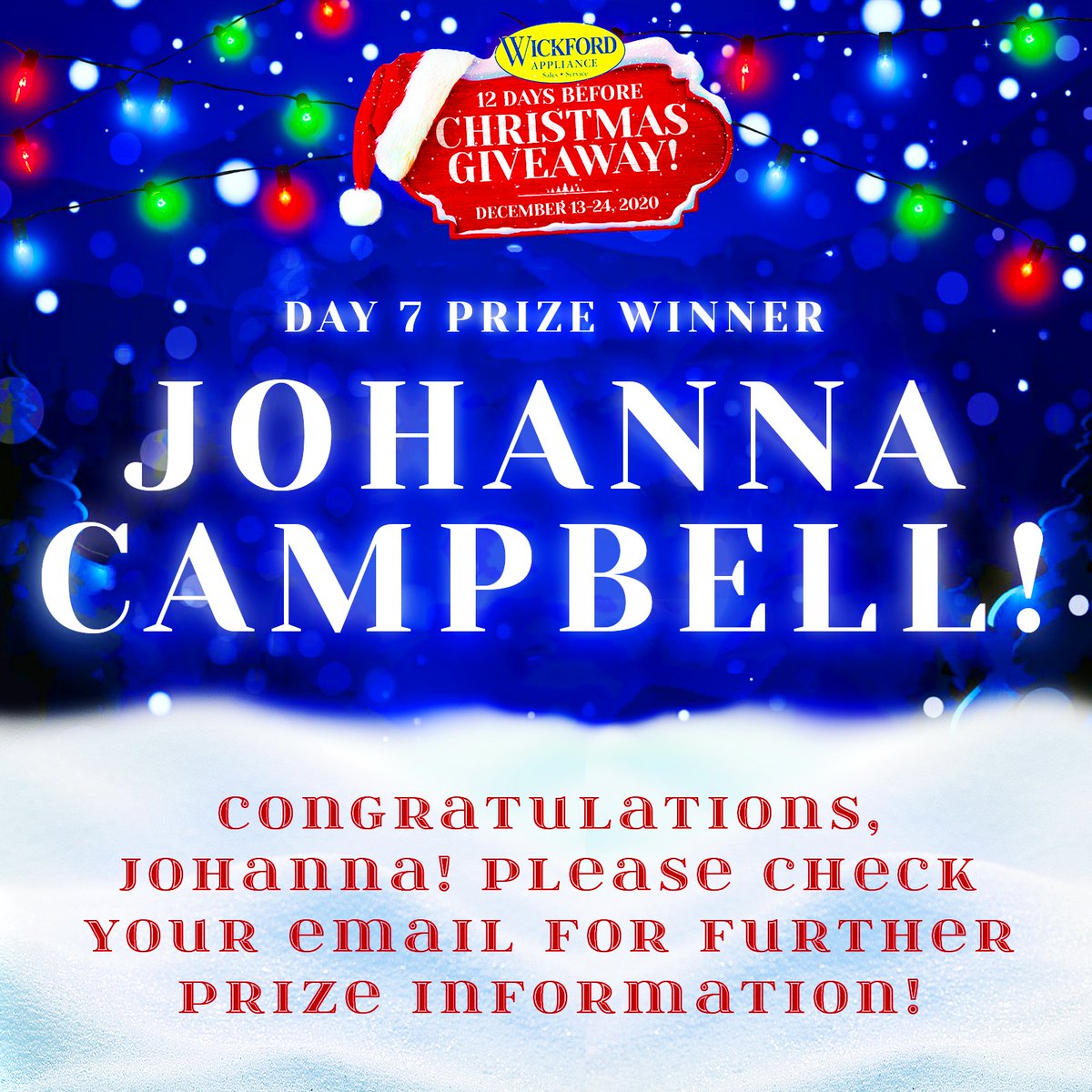 Congratulations, Johanna Campbell of Warwick! — YOU are the Day 7 WINNER of our "12 Days Before Christmas" Giveaway and just WON a SpeedQueen® Top-Load Laundry Pair! 🎁 Please check your email for further information regarding how to claim your prize! Happy Holidays!