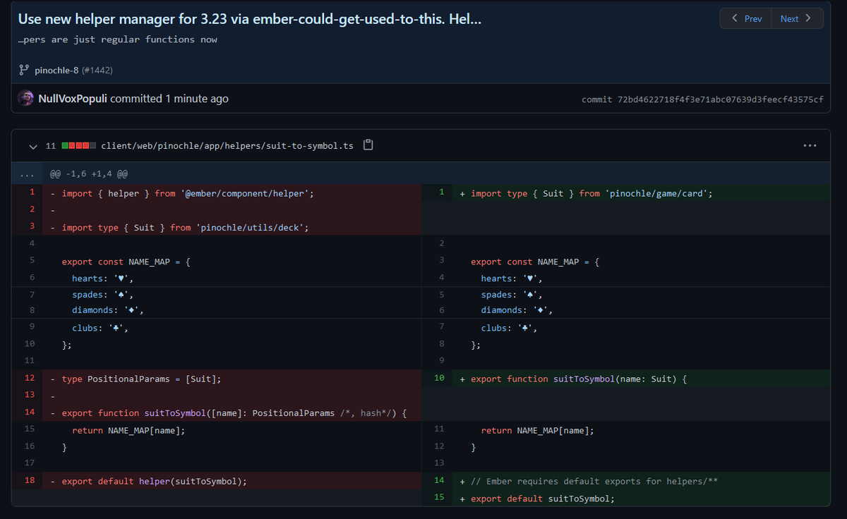 nullvoxpopuli's tweet photo. I am excited about new features in #EmberJS 

Now vanilla functions work as helpers. No need to wrap in a framework construct

For a framework that's been going since the dark ages, updating to modern patterns and the general people's mental model is a huuuge help :D

#Javascript https://t.co/FAcA6YUUrN