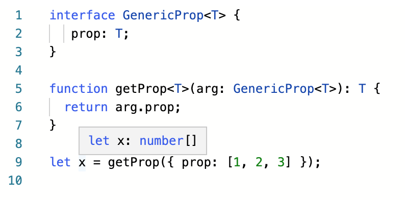 Inferable - It is not required that all symbols have their type written next to it. TS can use existing information to determine the type. The ‘as const’ syntax can be used to switch TS into inferring a narrower type for a literal value. https://www.typescriptlang.org/play?#code/JYOwLgpgTgZghgYwgAgOIRNYCAKUD2ADgDwAqAfMgN4CwAUMo4QYQFzKkDc9AvvfTACuIBGGD4QyAOYQweImXIAKOFCnt0mKNnkkKASnalq9RlFmCok1VIB0zItzp869ADazkAD2QBeabK6SlTIDmzIANoAjAA0yABMcQDMALrIPPpO7p4Ann4BcizBoSzs0XGJyKnIcADOyAgStWDpmfRAA