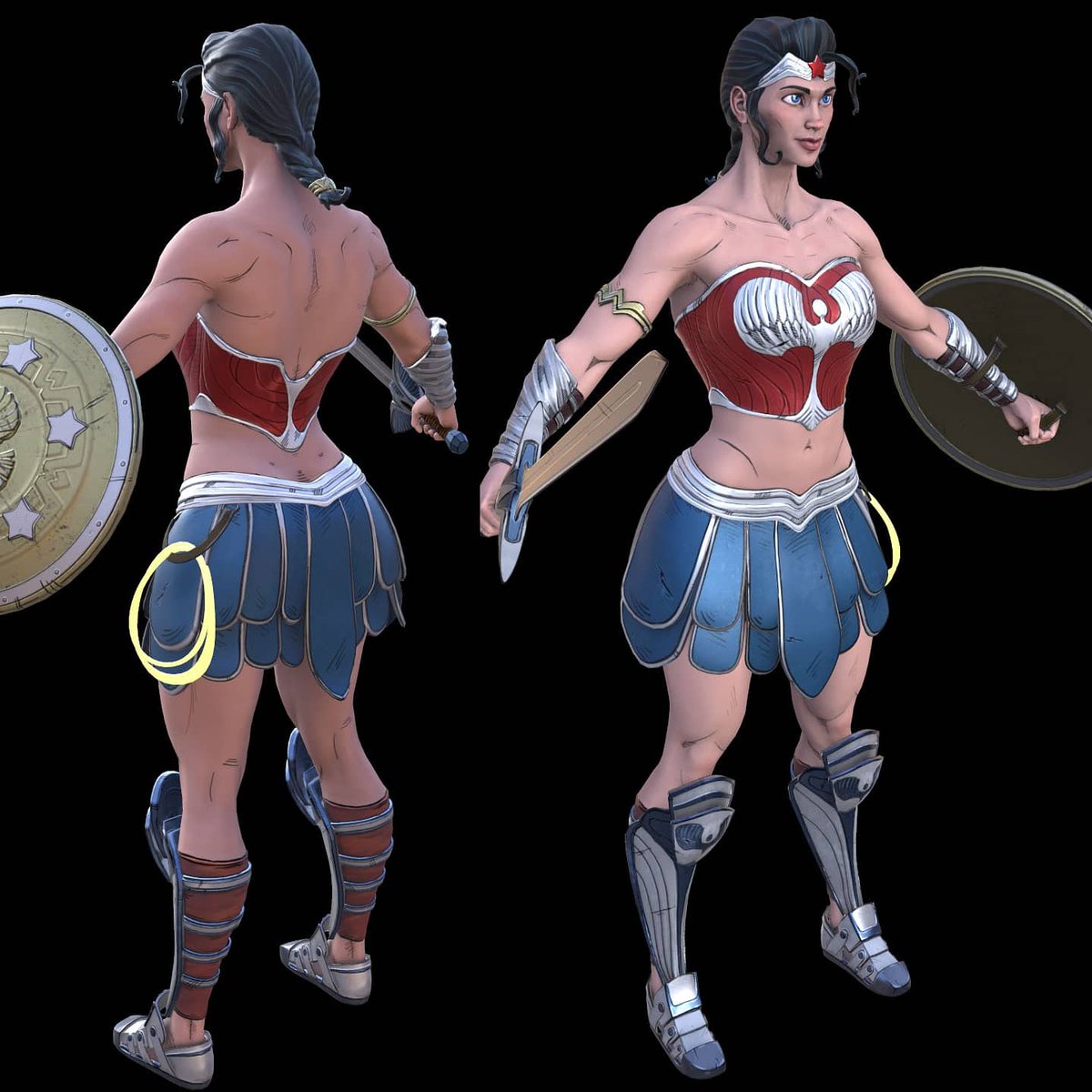 Alberto_Hal's tweet photo. My personal take on #WonderWoman! I created her from picking and mixing from different models she's had through time. 
#wonderwoman1984 #dccomics #dc #comic #digitalartist #digitalart #anatomy #warrior #sword #substancepainter #3dsmax #zbrush #marmoset #sculpture #videogames https://t.co/52ZT0ylwNi