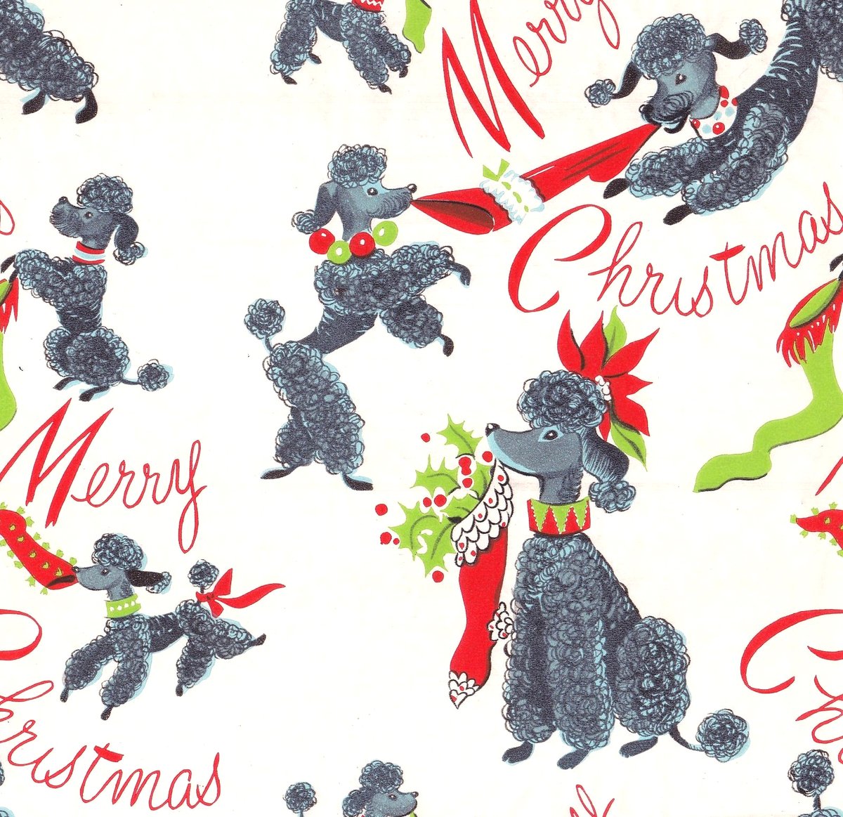 It's Sunday. More vintage Christmas wrapping paper - this time, midcentury Christmas poodles!  #wardsmorguefile