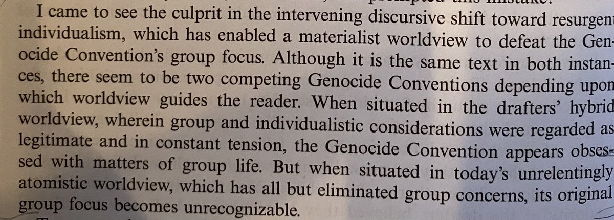 Mundorff’s analysis highlights a critical shift in both Geneva convention discourse and child welfare that renders the forcible removal of children invisible as an act of genocide: Individualism.