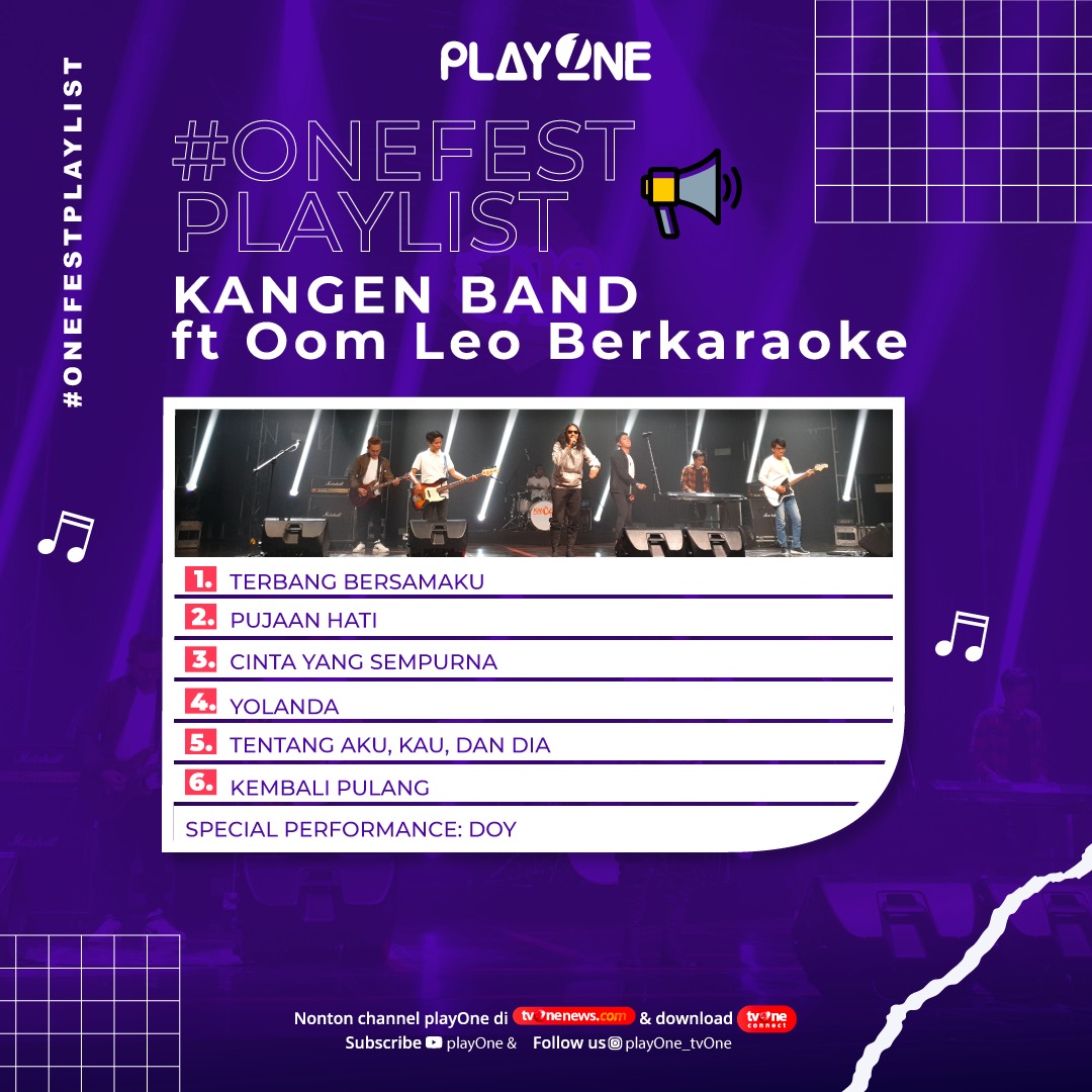 tvOneNews's tweet photo. Gimana nih yang kemarin nonton kolaborasi performance Kangen Band dan Oom Leo Berkaraoke di panggung One Fest? Pasti pada nagihππ»ββοΈ lagu apa yang paling bikin kalian nostalgia banget, Sobat playOne? https://t.co/KvaUSAEz77.
#OneFestPlaylist #playOne #OneFest2020 #OneFestKangenBand https://t.co/a3KNihRyBd