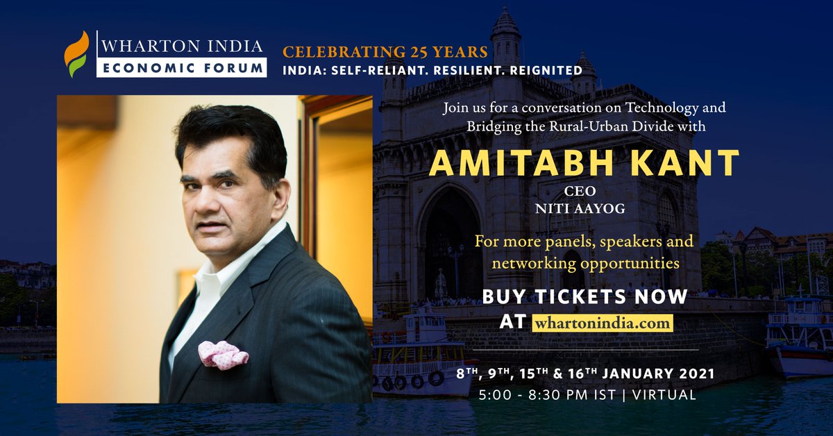 wief2021's tweet photo. Proud to announce our speakers for the 25th Wharton India Economic Forum! Buy tickets now on https://t.co/qetIV7UchS. Visit https://t.co/Dk1ai9hZRm for the full line-up!
@amitabhk87 @NITIAayog @Wharton @WhartonSchoolPR https://t.co/3YCW0ECbvL
