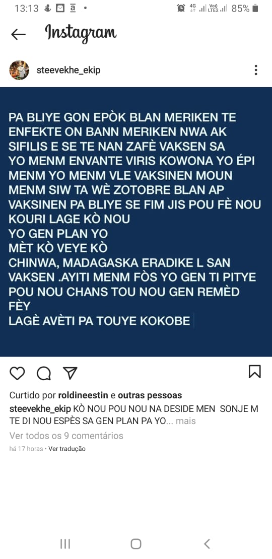 a_dinel's tweet photo. Syantis ayisyen sa te egazime vaksen yo pou li wè yo pa bon, mw vle wè li pa pranl pou mw wè si li ap ka ale USA ak lòt peyi yo, nan tout lòt peyi se syantis ak medsen ki pale de vaksen, an Ayiti se chantè, li bloke'm sou IG pou kòmantè mw rireee
#ayisyen
#Haiti
#vaksen
#maladi https://t.co/503b5MJmFK